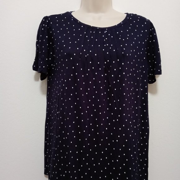 NWT LOFT Polk Dot SS Navy Blouse Soft Rayon - Picture 1 of 9